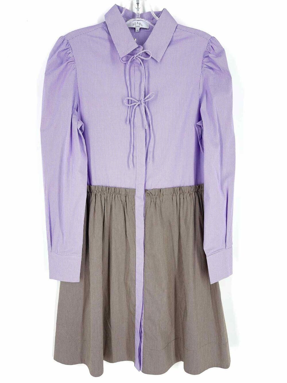 Pearl Size S Pu/Wh/Br Gingham Blocked Designer Dress